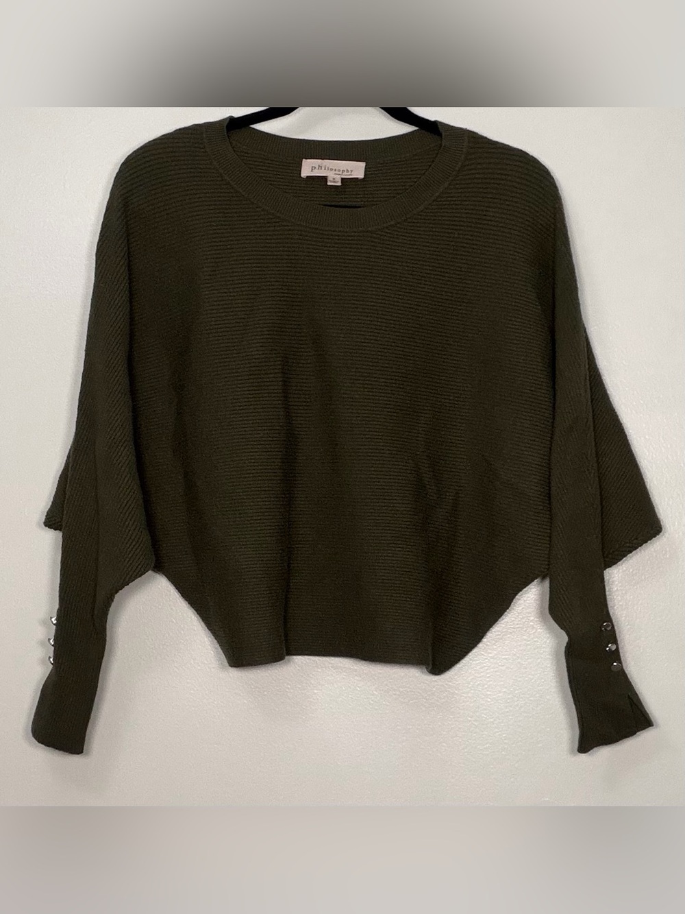 Philosophy Dark Olive Ribbed Crewneck Sweater